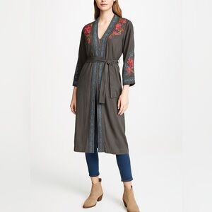 Johnny Was Davis Coat Size M Voltage Linen Embroidered Belted Boho Duster